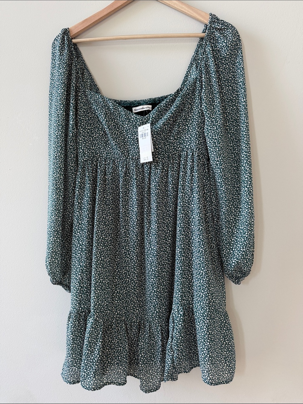 Abercrombie & Fitch Green Floral Babydoll Mini Dress
